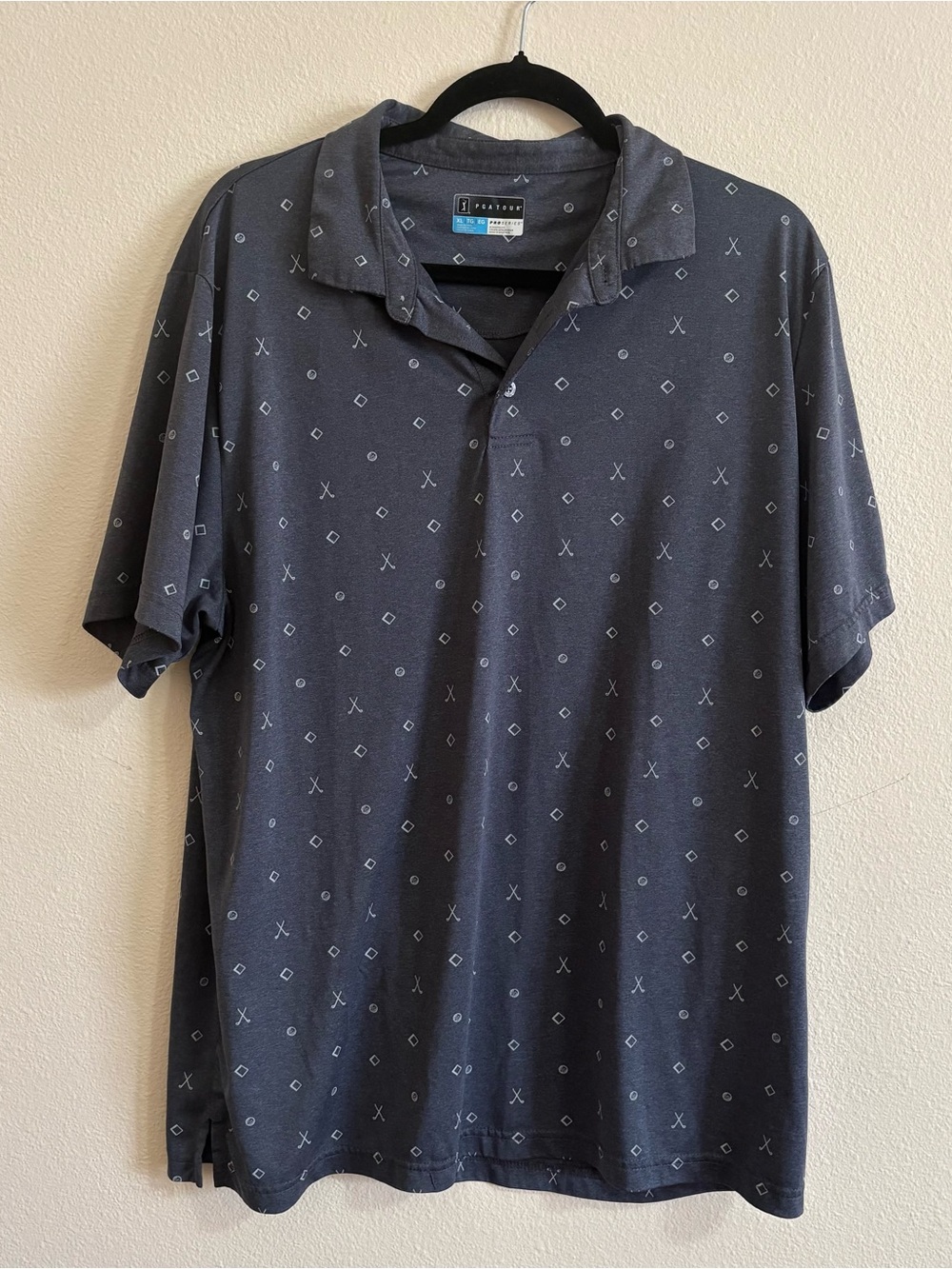 PGA Tour Men's Dark Gray Polo with Subtle Geometric Print